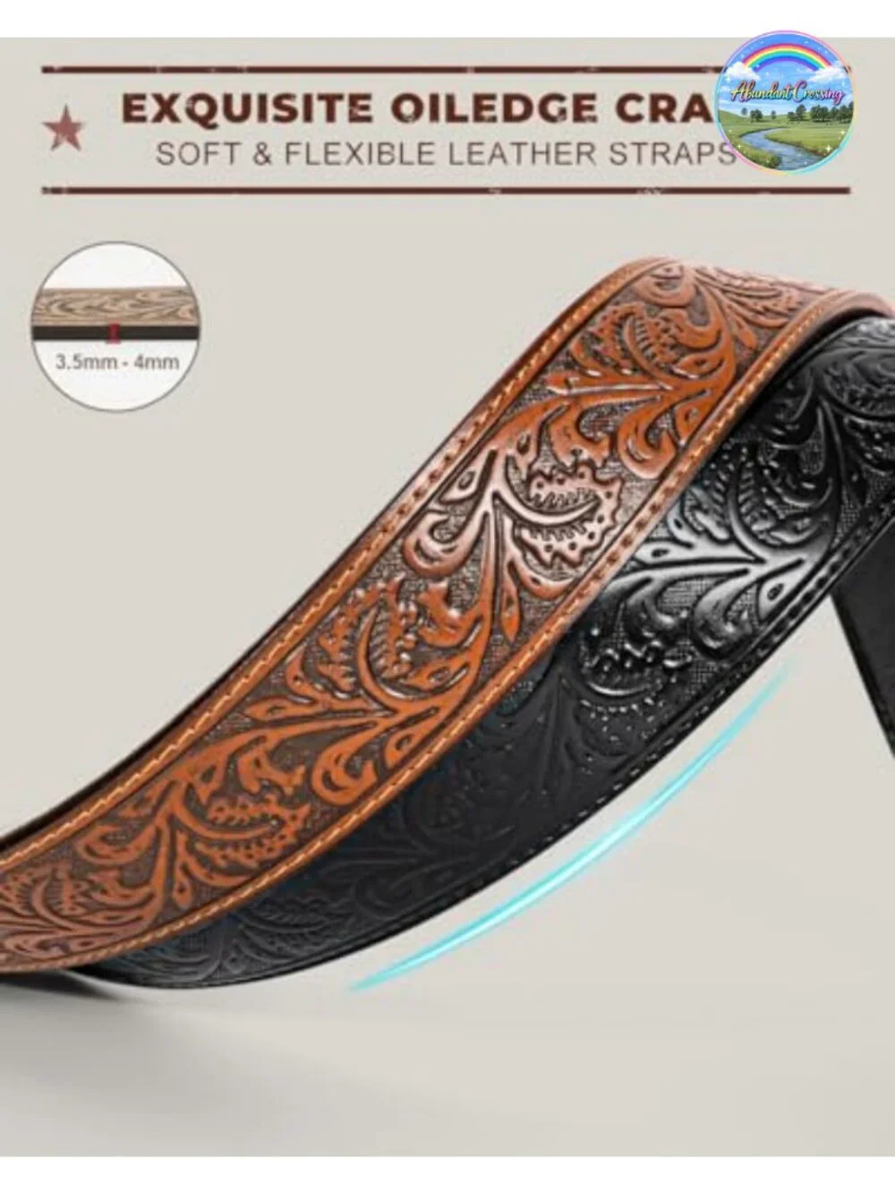 Western Leather Belt Strap 2 Pcs Snap On Cowboy Cowgirl